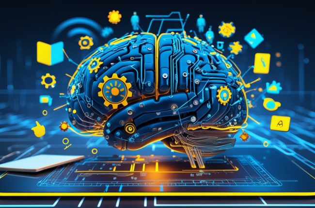 Alfabetización en IA para Trabajar. Cerebro aprendiendo IA para poder trabajar en el futuro